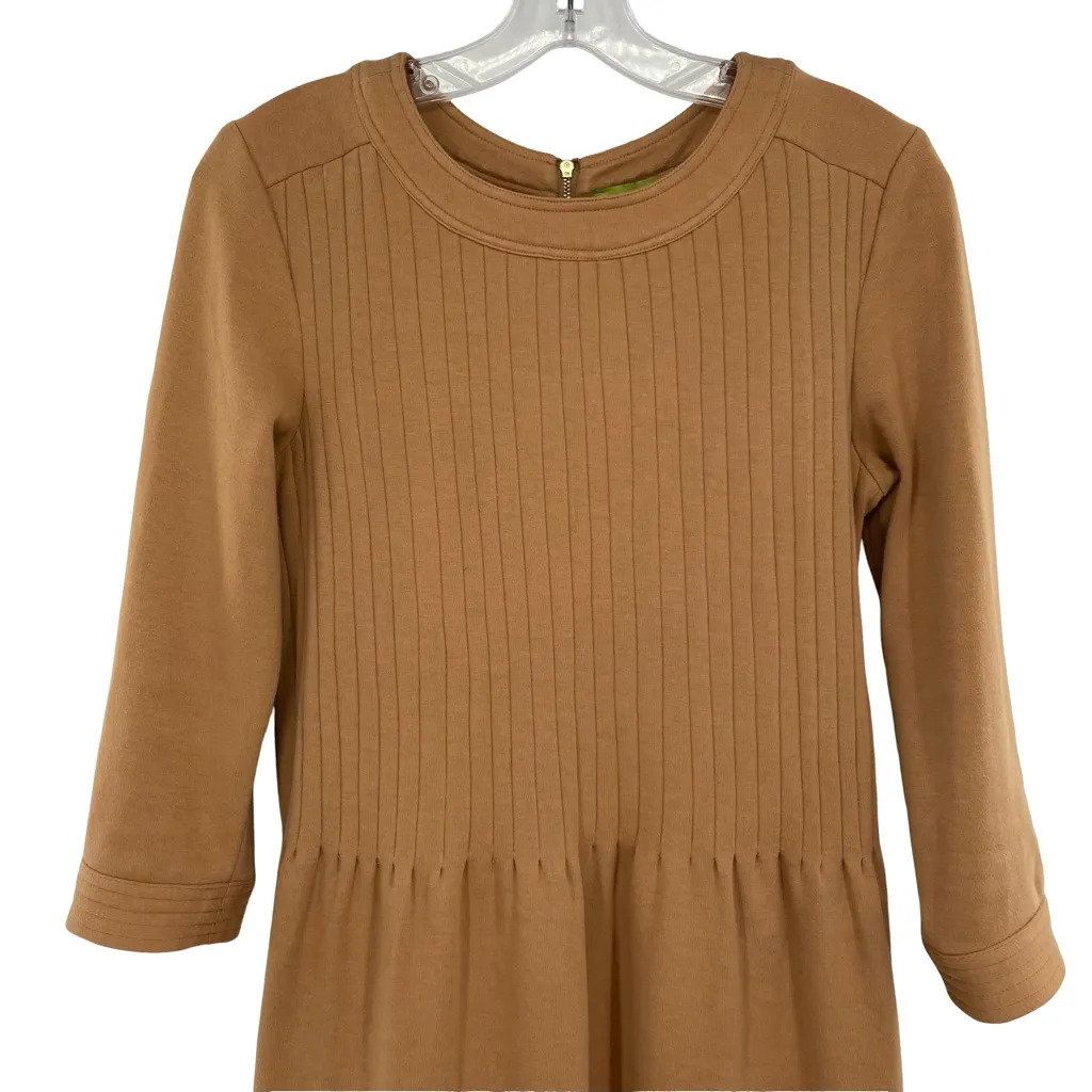 Elizabeth McKay The Pleated Belted Knit Dress Camel Brown Size 4 - Image 3