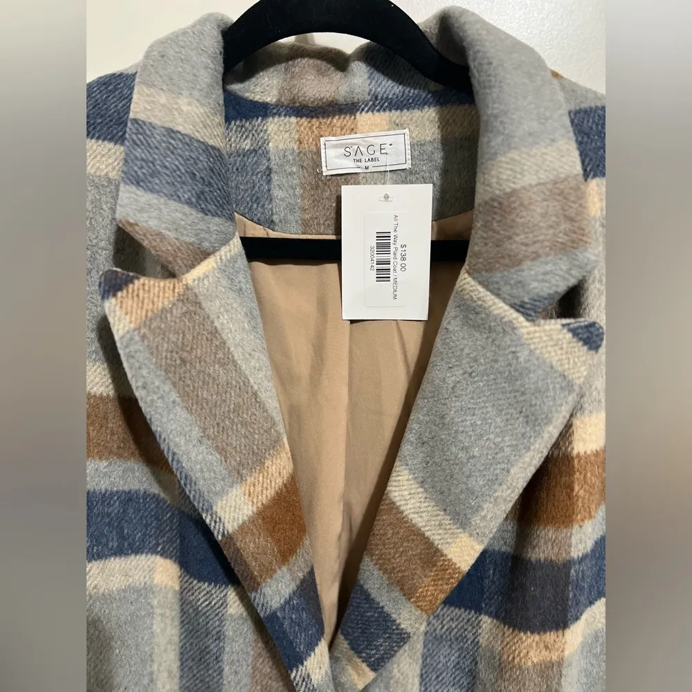NWT  Plaid Blue Brown Coat Sz Medium - Image 14