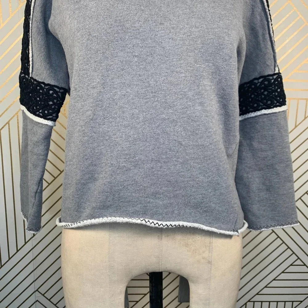 SÀPOPA Macramé Lace Trim Terry Sweatshirt in Gray‎ Gray Size XS - Image 3