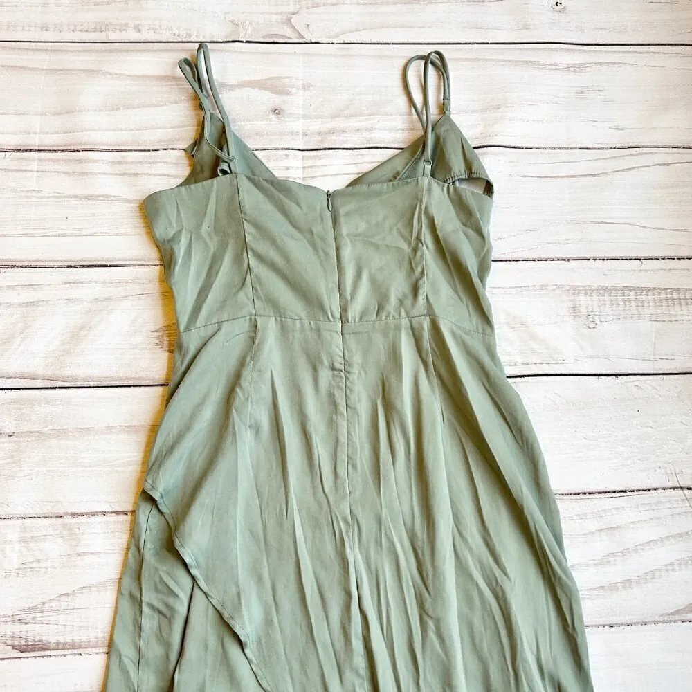 Lulu's Let's Celebrate Tonight Asymmetric Satin Cocktail Dress Sage Green NWOT - Image 11