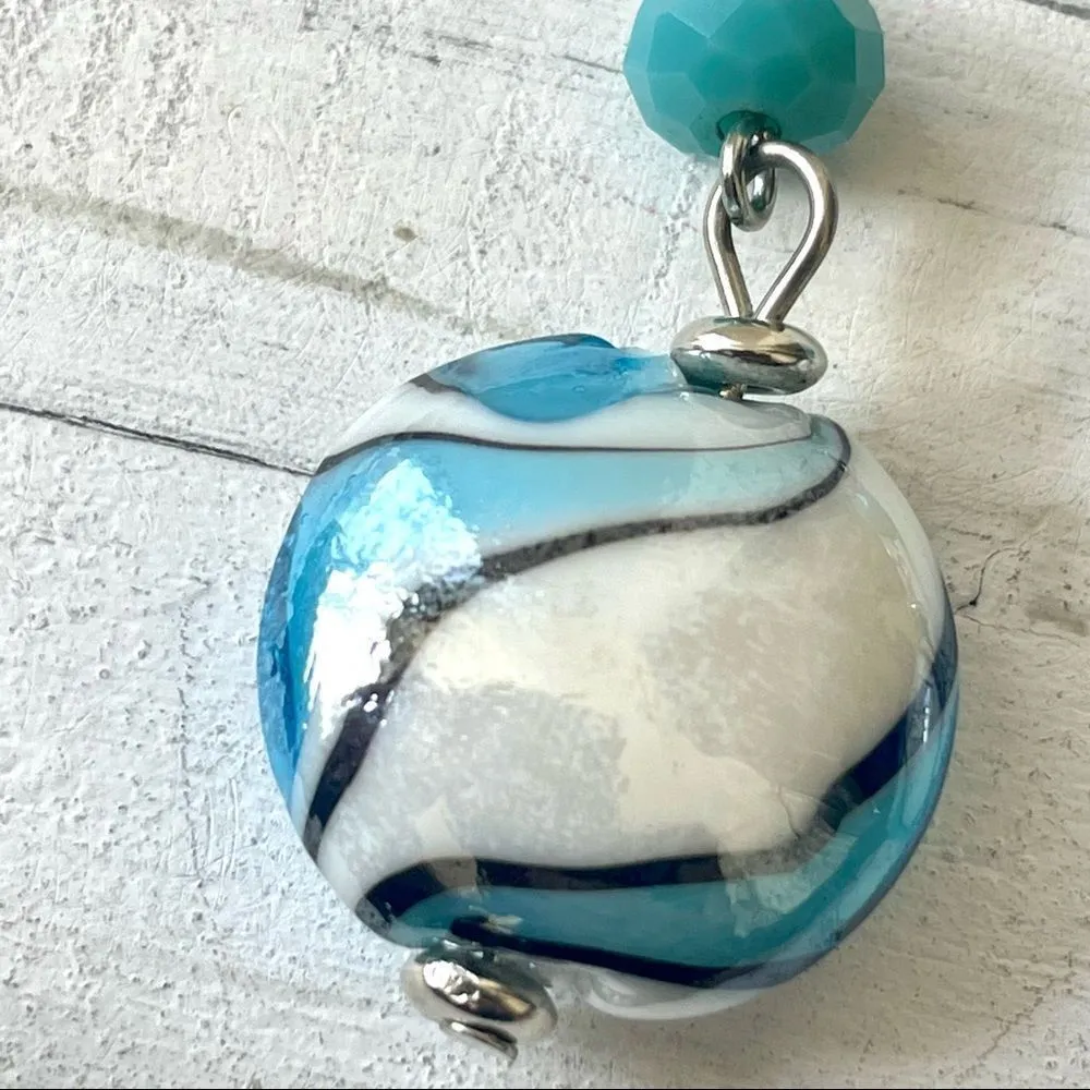 Turquoise blue and white stripe drop earrings - Image 7