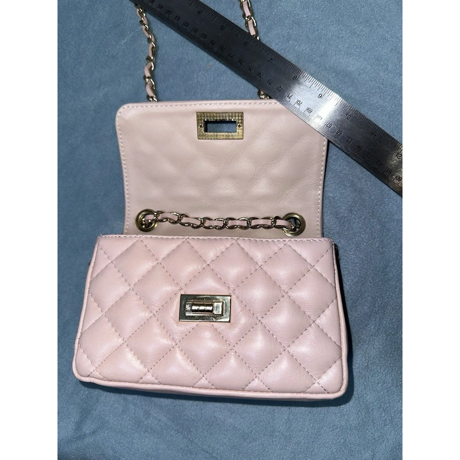 Vera Pelle Small quilted leather bag with shoulder strap made in ITALY pink - Image 2