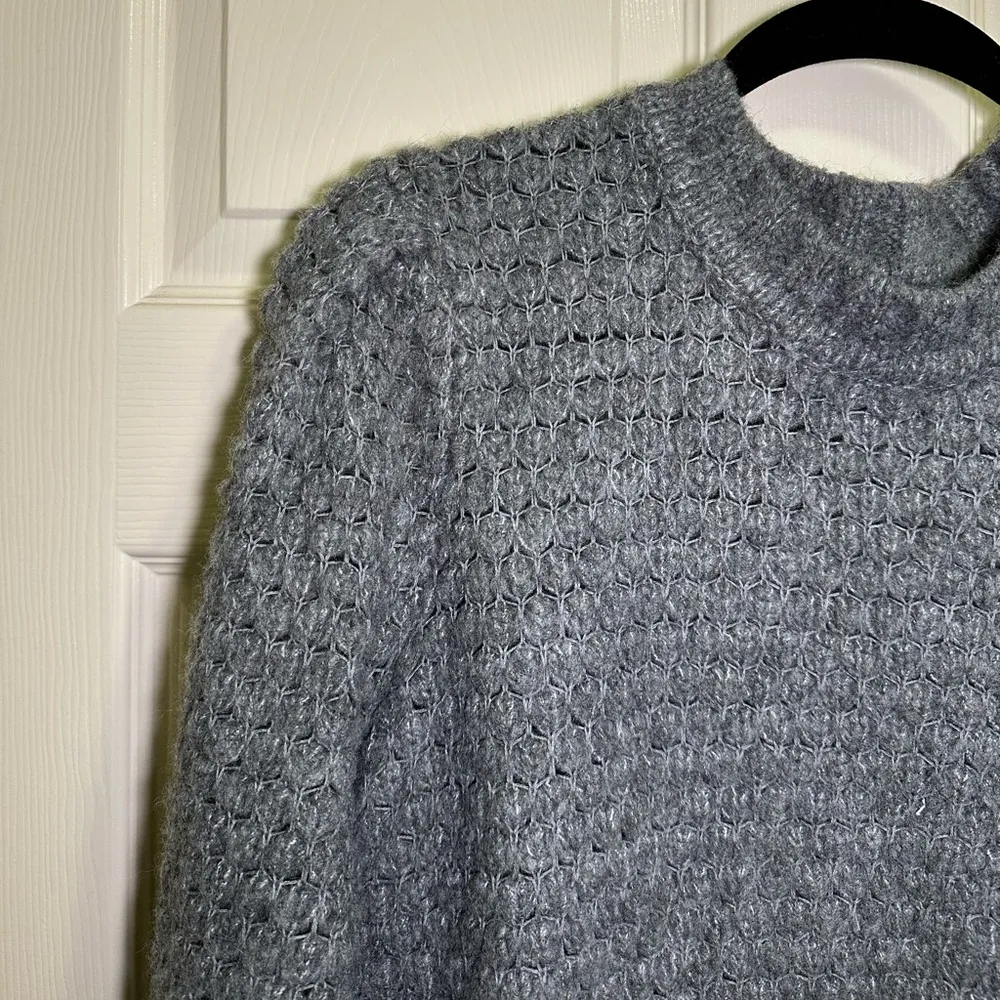 Vineyard Vines Popcorn Stitch Sweater Women Large Blouson Sleeve Gray Wool Blend - Image 4