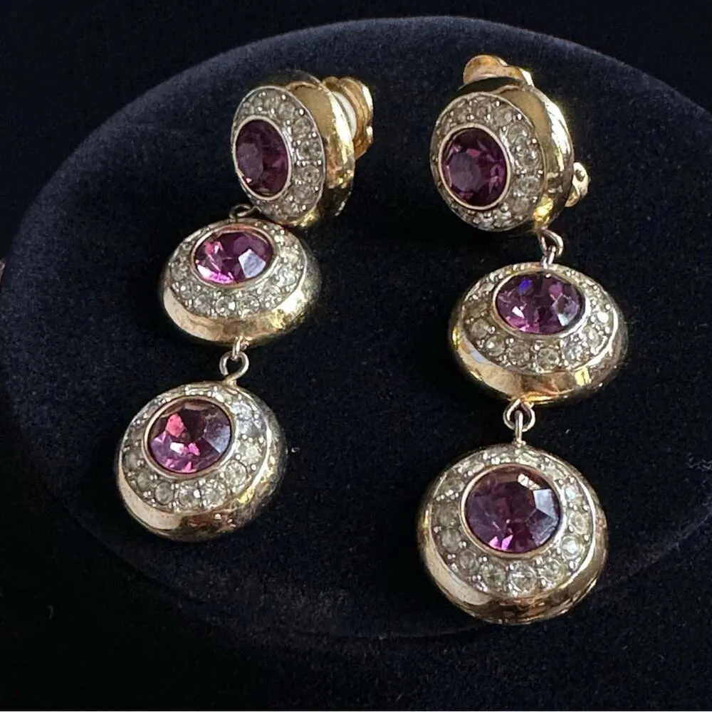 Vintage 80’s Rhinestone & Purple Sapphire Bridal Set Gold - Image 3