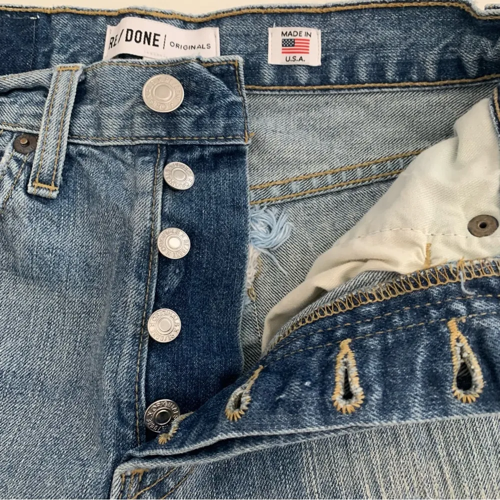 EUC Re/Done Originals High Rise Ankle Crop Light Repair Distressed Jeans Size 23 - Image 3