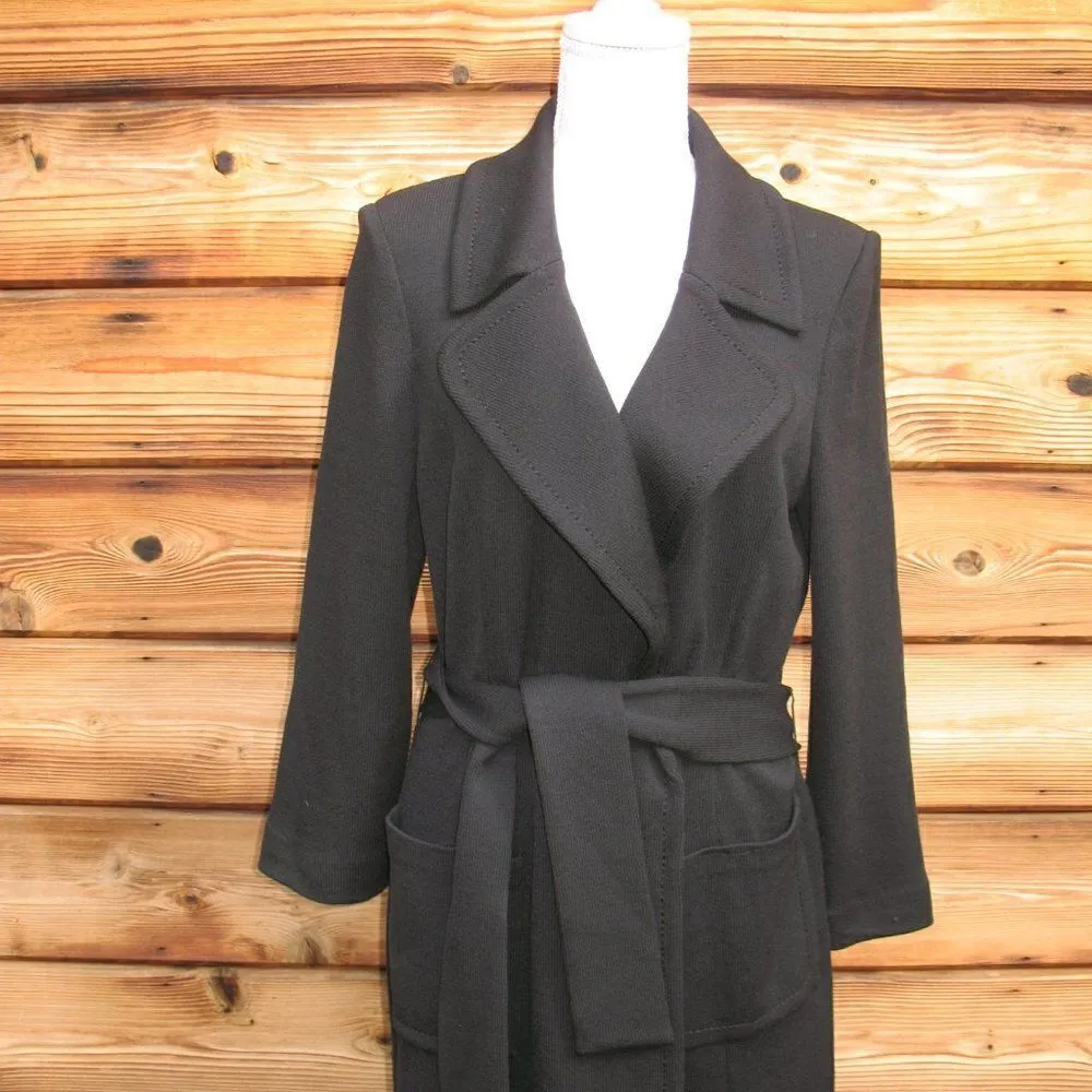 St John Caviar Black Knit Wool Blend Belted Coat - Image 2