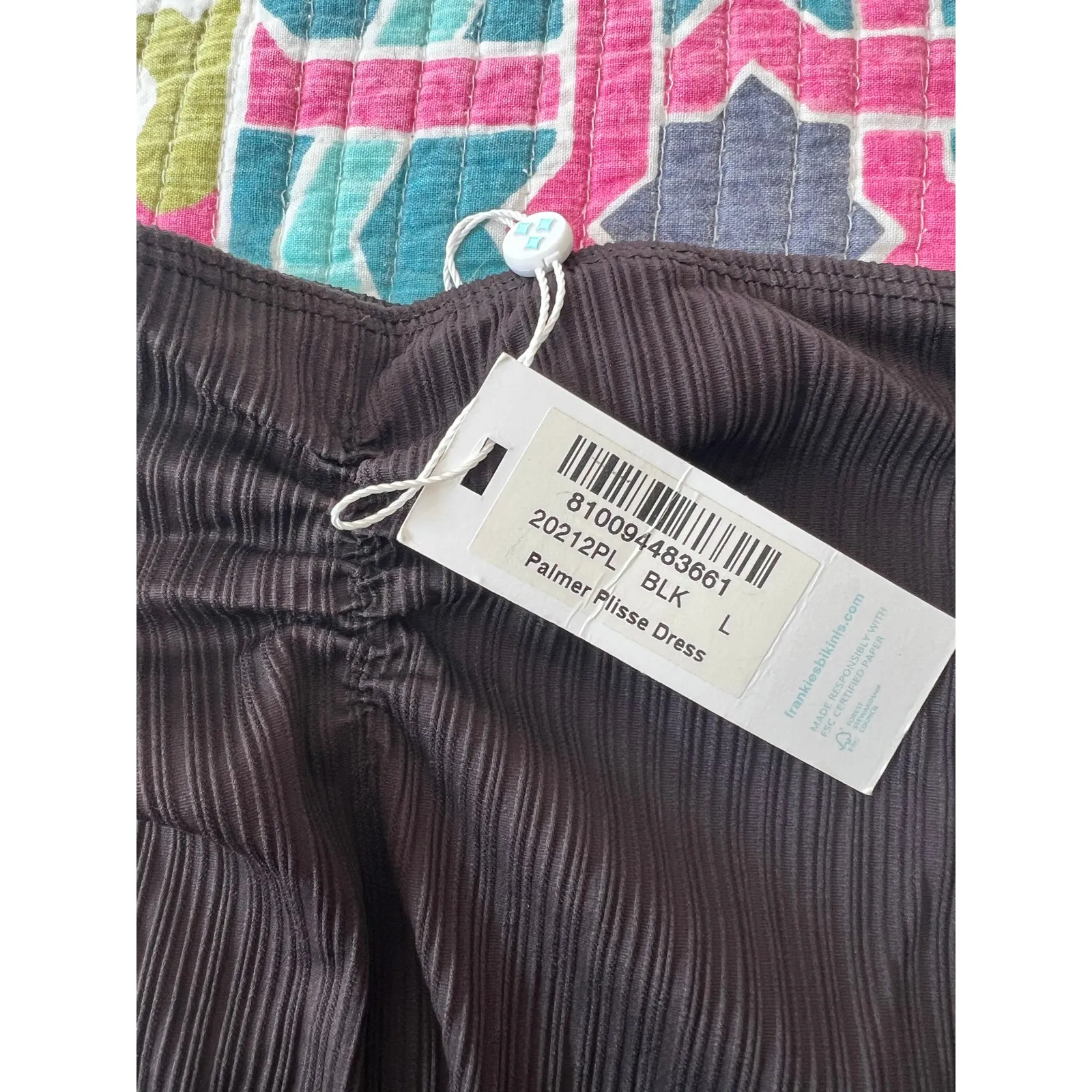 New with Tags Frankies Bikinis Black Palmer Plissé Strapless Dress Size: Large - Image 7