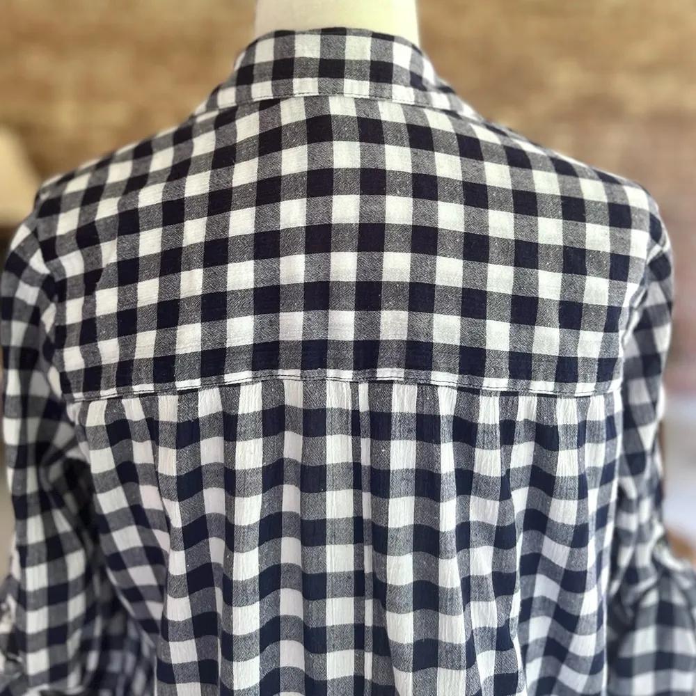 William Rast Top Blue White Plaid Roll-Tab Sleeve Button Up Shirt M Preppy Work - Image 8