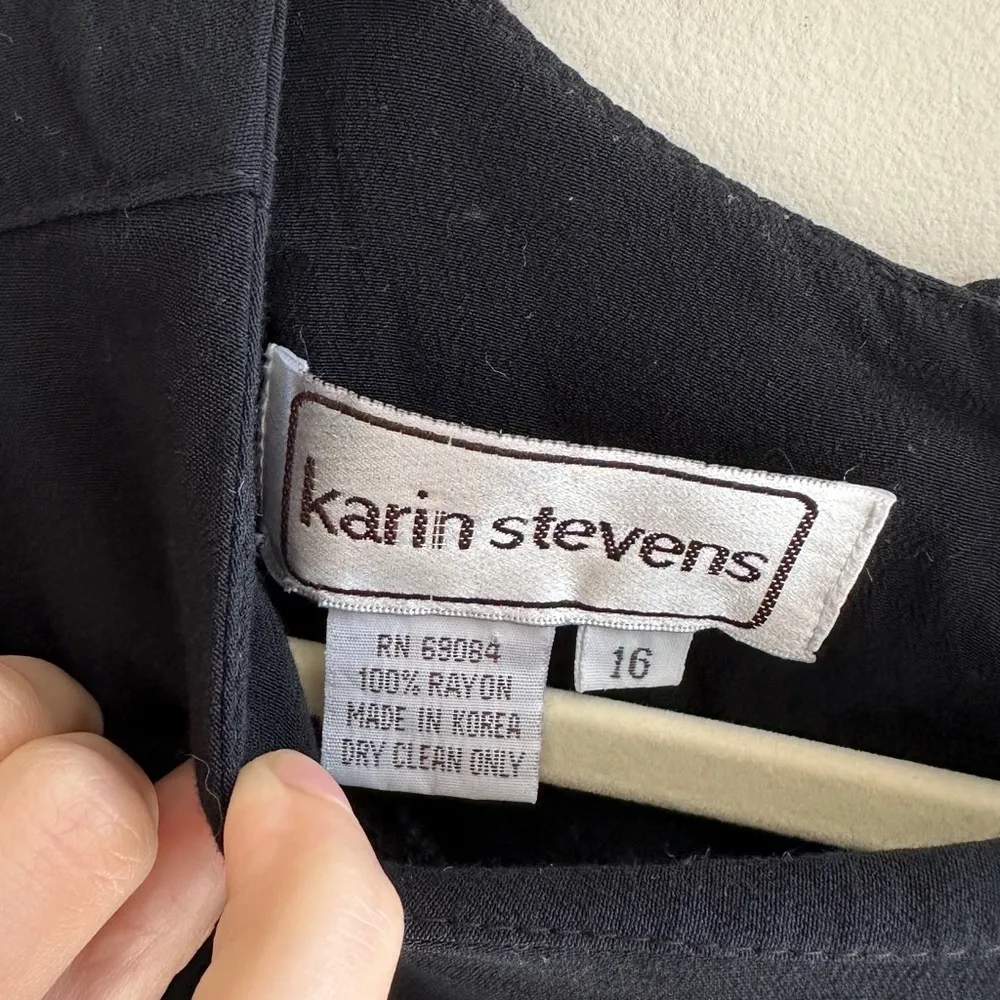 karin stevens Vintage Black Long Sleeve Dress Pearl Embroidery Accents, Size 16 - Image 7