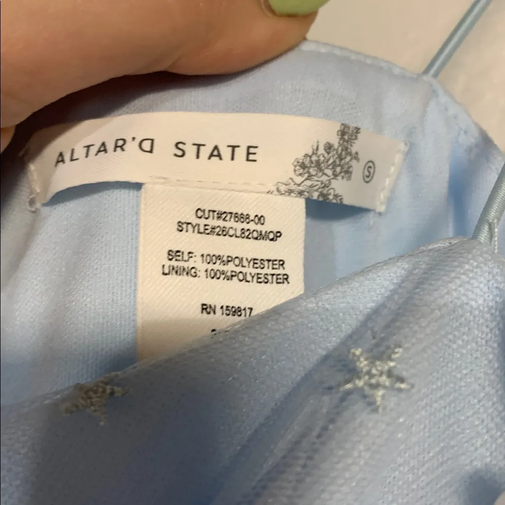 ALTARD STATE AURORA BLUE FLORAL MESH BABYDOLL DRESS SMALL - Image 5