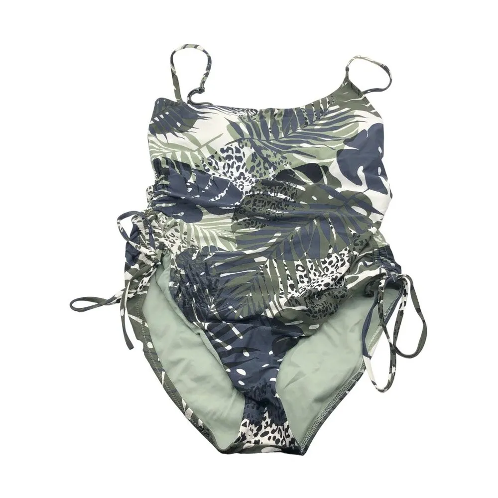 Bar III Moody Tropics Printed One-Shoulder One Piece Swimsuit Leaf Green XL - Image 5