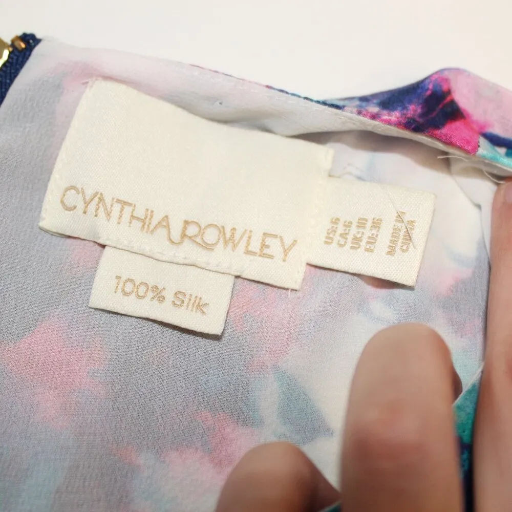 Cynthia Rowley 100% Silk Multicolor Abstract Watercolor Dress Size 6 - Image 5