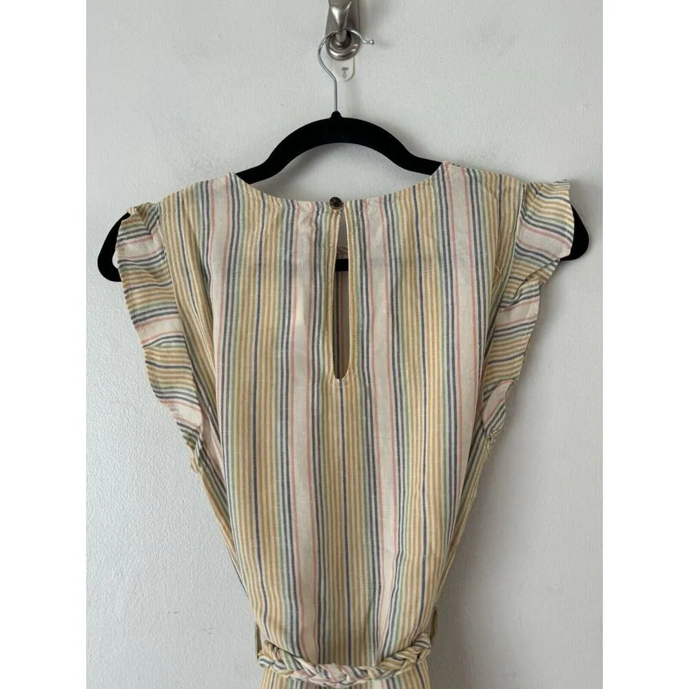 NWT Marine Layer Laney Mini Dress Beachy Stripe Belted Ruffle Tencel Linen XS - Image 7