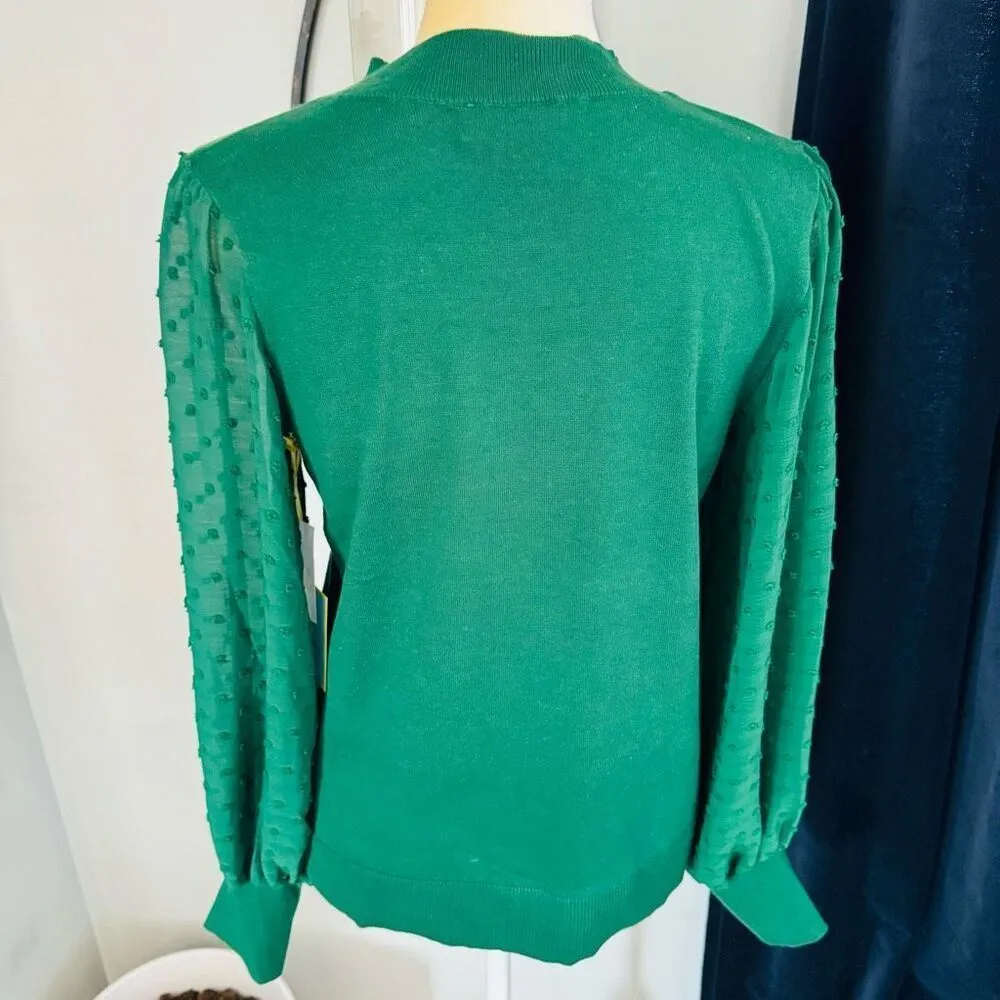 CeCe Clip Dot Sleeve Sweater, Holiday Christmas Party Top, Green, Size Small NWT - Image 10