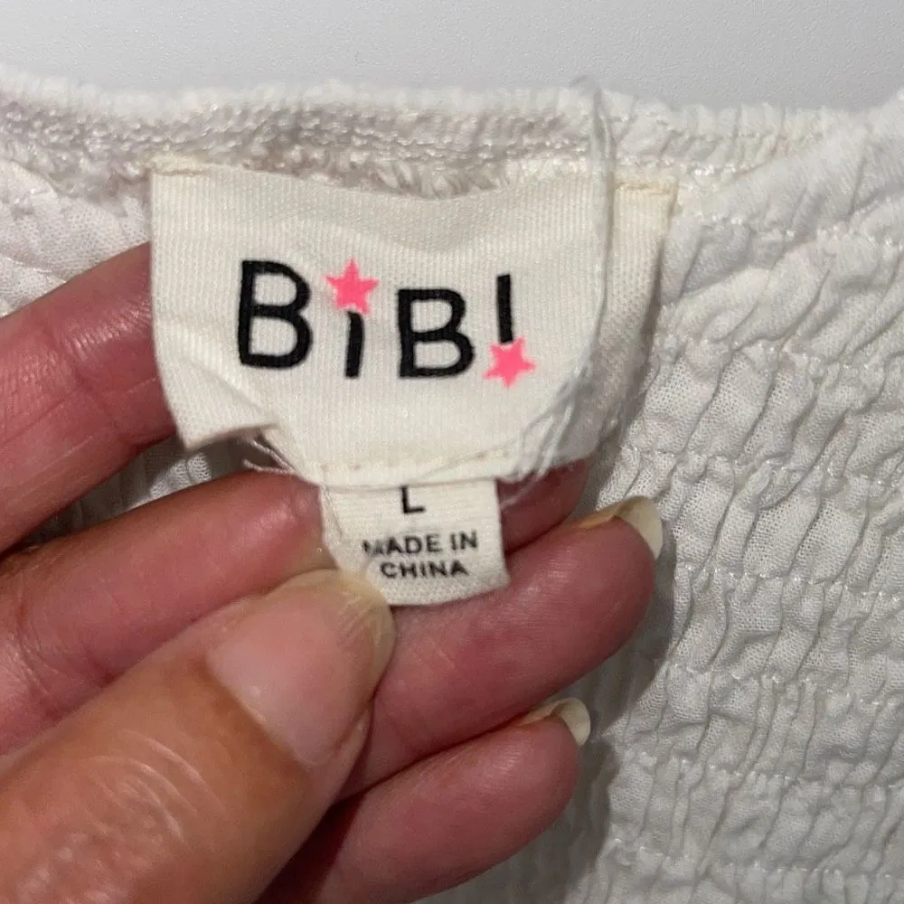 Bibi Womens Cami Top Tank Peplum Smocked Sleeveless 100% Cotton White Size Large - Image 4