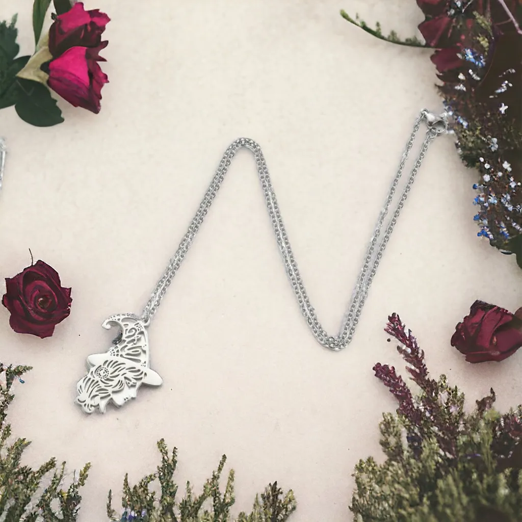 1PC Gothic Silver Plated Hollow‎ Out Witch Hat Magic Witchy Pendant Necklace - Image 2