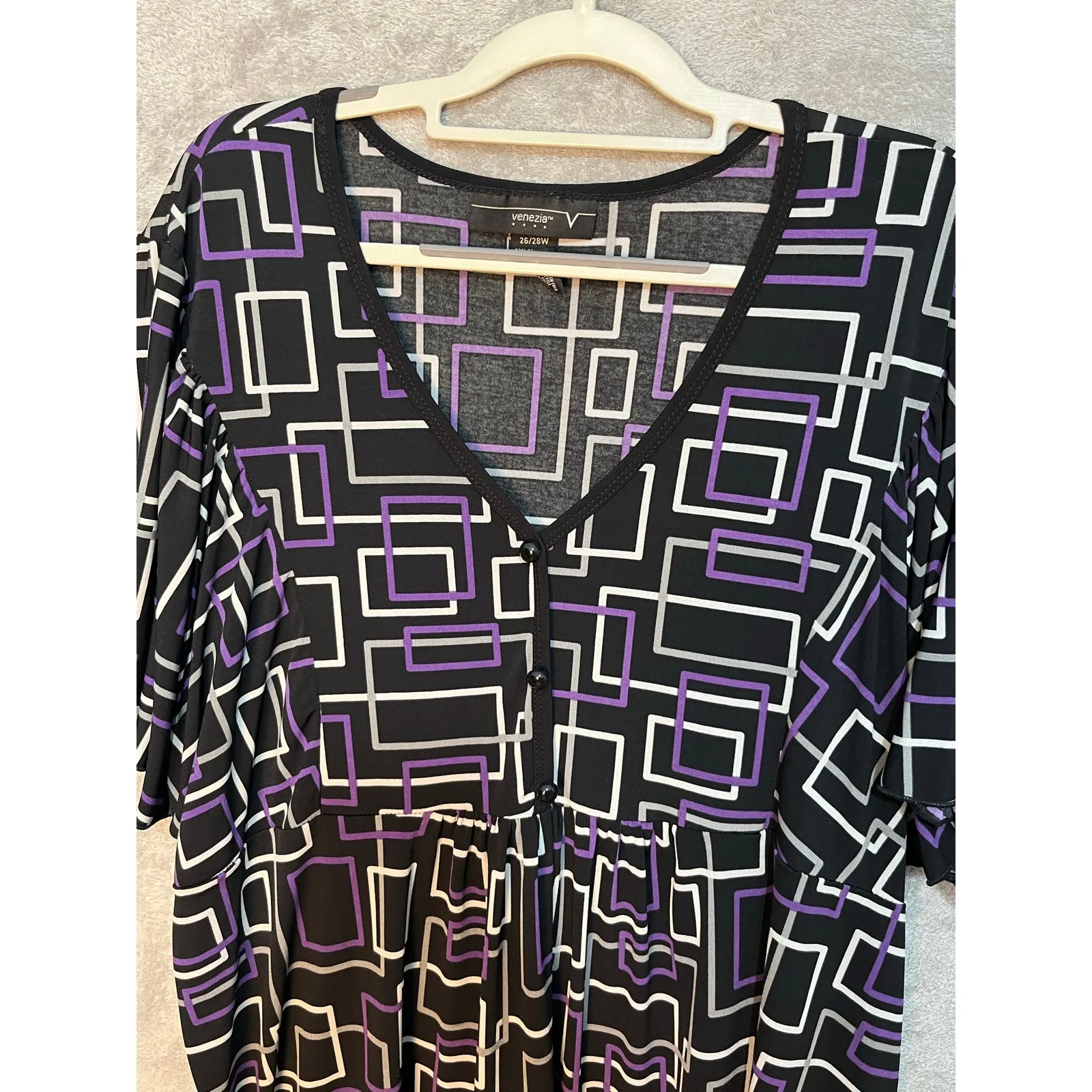 Y2K Venezia Babydoll Top Size 26/28W Black Geometric Office Siren - Image 2