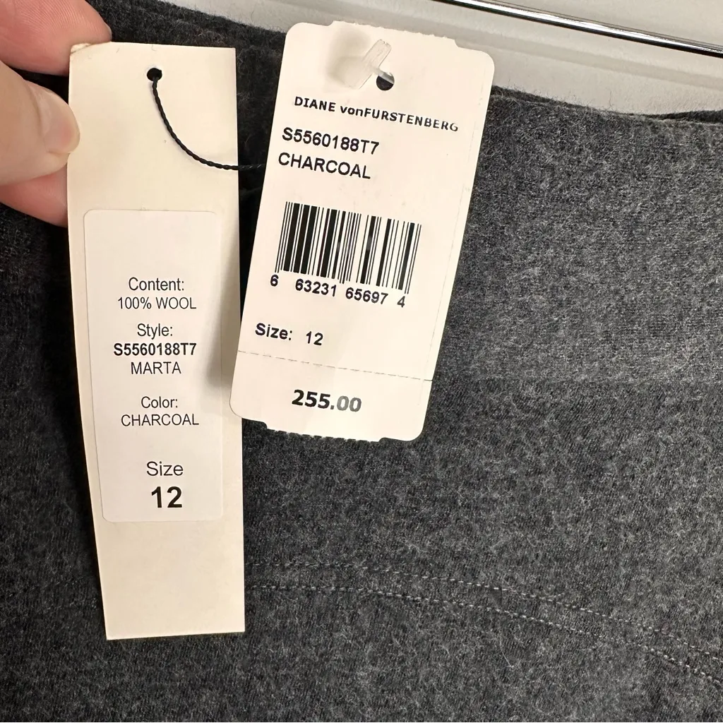 Diane von Furstenberg Marta Pencil Skirt 100% Wool Charcoal Size 12 NWT Corpcore - Image 5