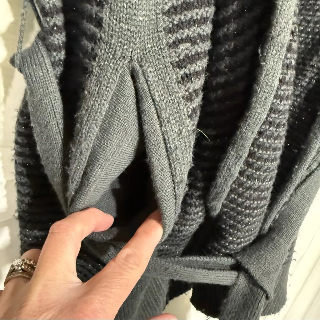 Simply Vera Vera Wang Black Textured Cardigan Black w/ Silver Shimmer, Pockets - Image 3