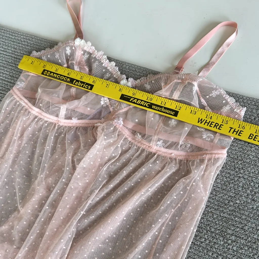Savage X Fenty Blush Pink Daisy Babydoll Slip Embroidery Swiss Dot Sheer Mesh 1X - Image 9
