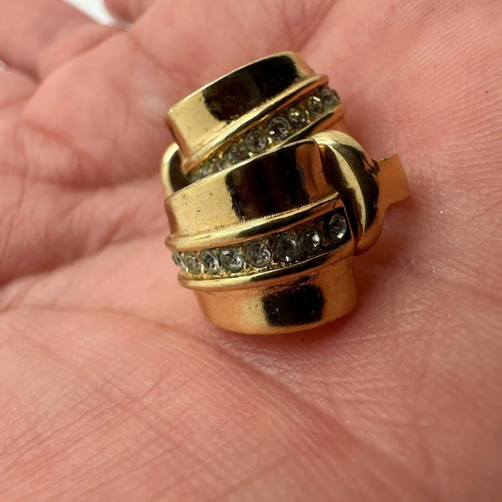 Christian Dior Gold‎ Tone Rhinestone Small Half Hoop Clip On Earrings Vintage - Image 6