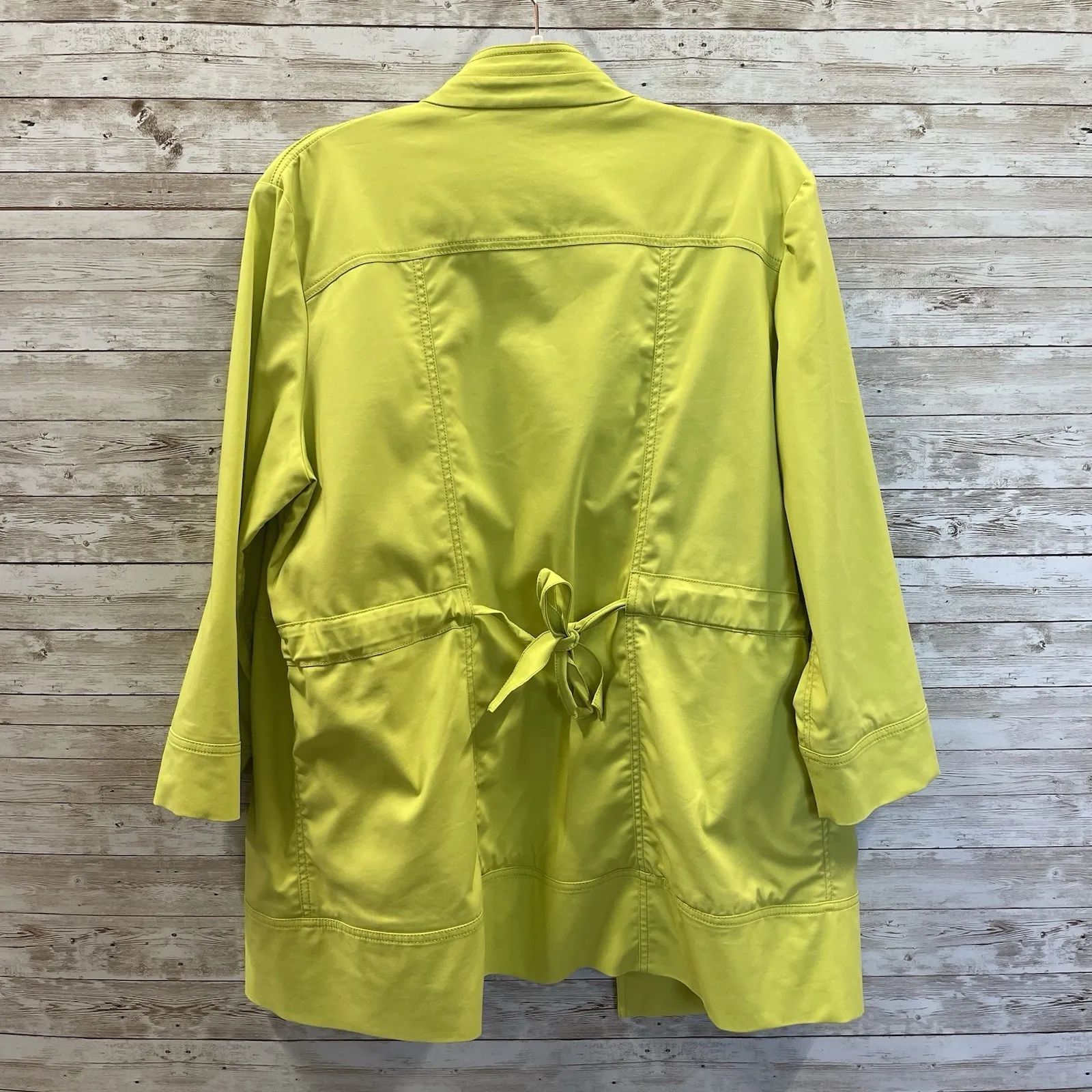 Ming Wang Womens L Jacket Green Coat Open Front 3/4 Sleeves Back Adjustable Belt - Image 6