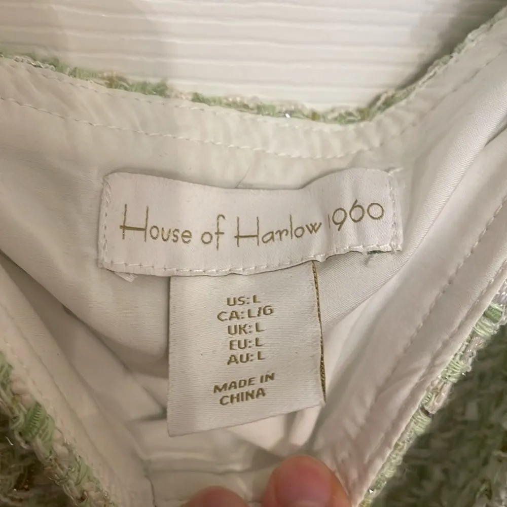 House of Harlow 1960 Light Green & Metallic Tweed Mini Dress Size L - Image 7