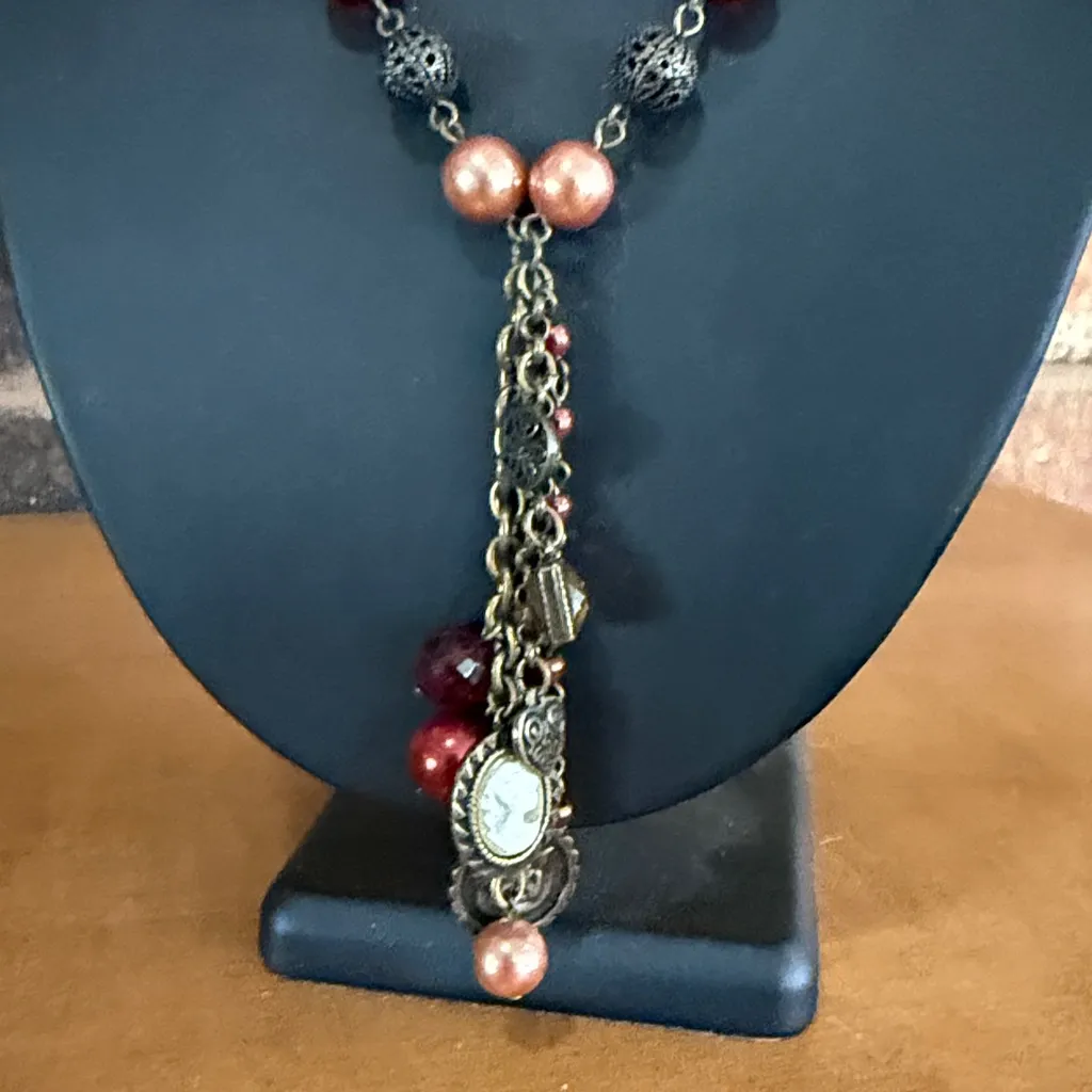 AVON vintage 80's signed NA charm necklace cameo, angel, heart Red - Image 3