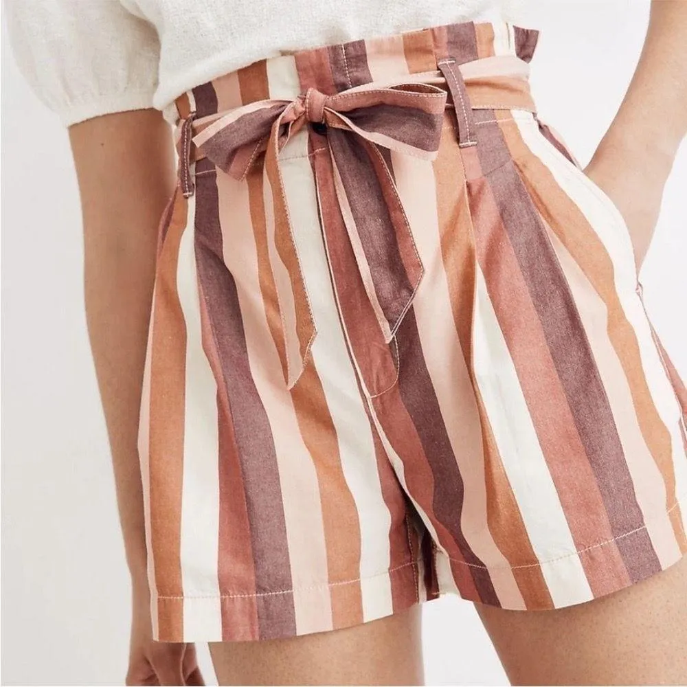 Madewell Belted Paperbag Shorts in Luna Stripe Dark Cabernet - Image 5