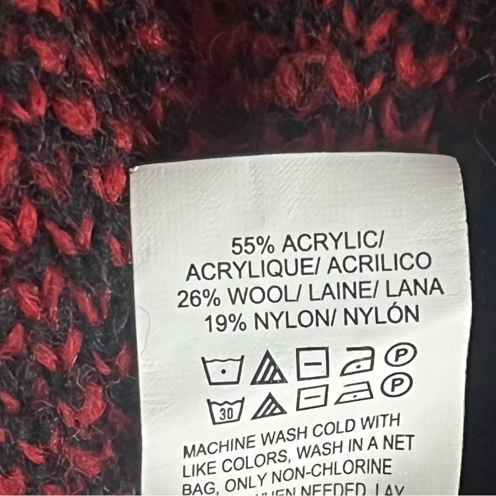 LUCKY BRAND Red Black Checkered Wool Blend Long Open Cardigan, Size Medium - Image 4