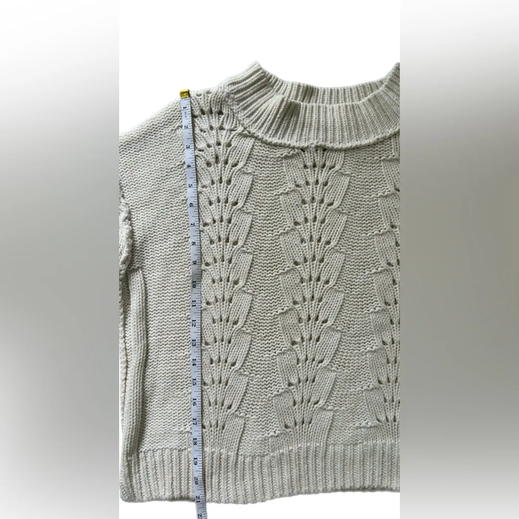 Free People Sweater Women Sz L Ivory Knit Open Weave Pullover Boho Cottagecore - Image 8