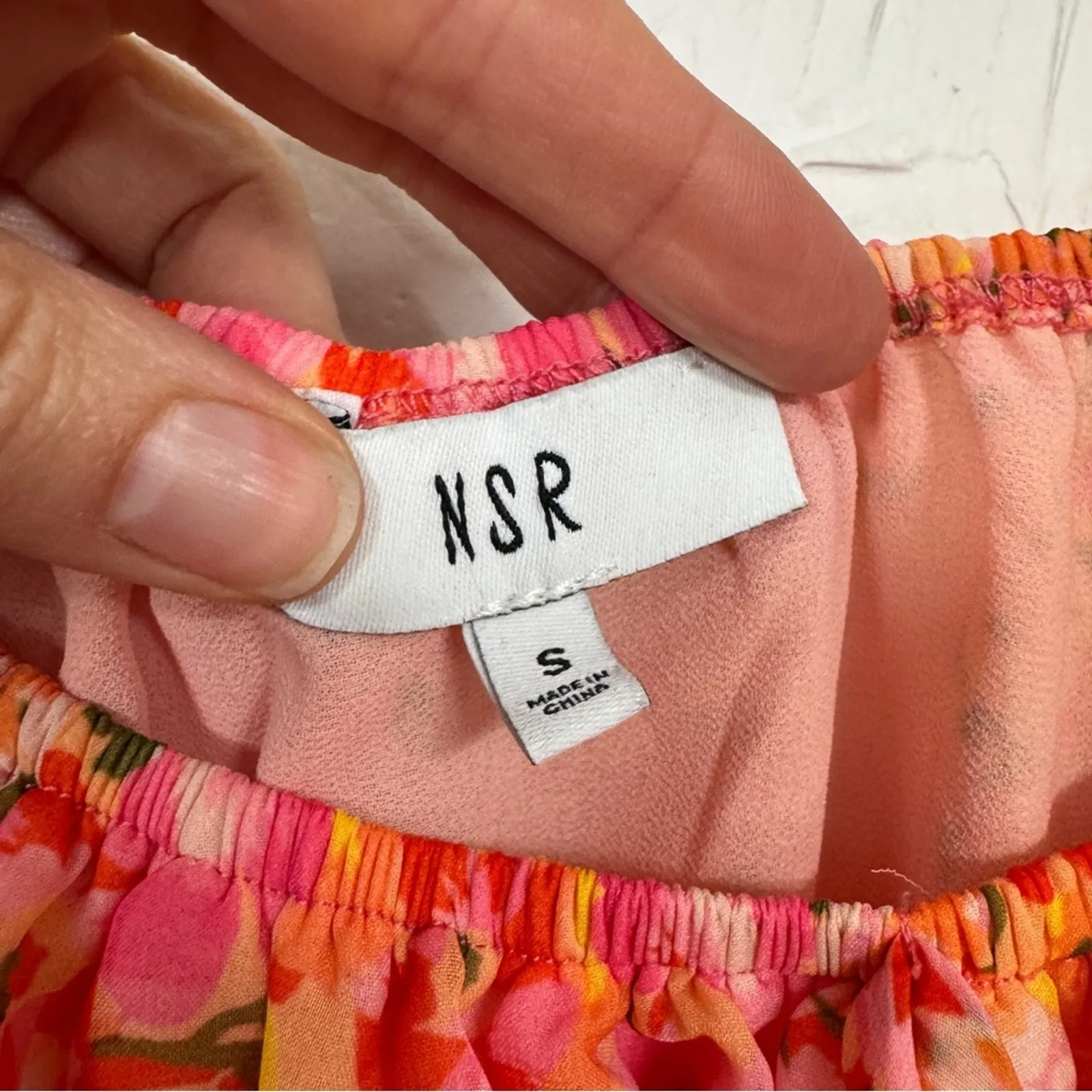 NSR Revolve Orange Floral Puff Sleeve Blouse Womens S Peasant Summer Coquette - Image 7