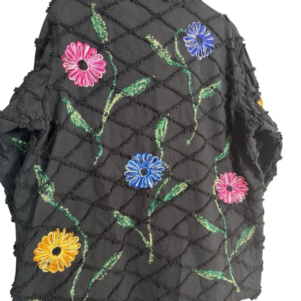 Vintage Roaman's Black Jacket Vibrant Floral Embroidery Yellow Blue Pink Large - Image 8
