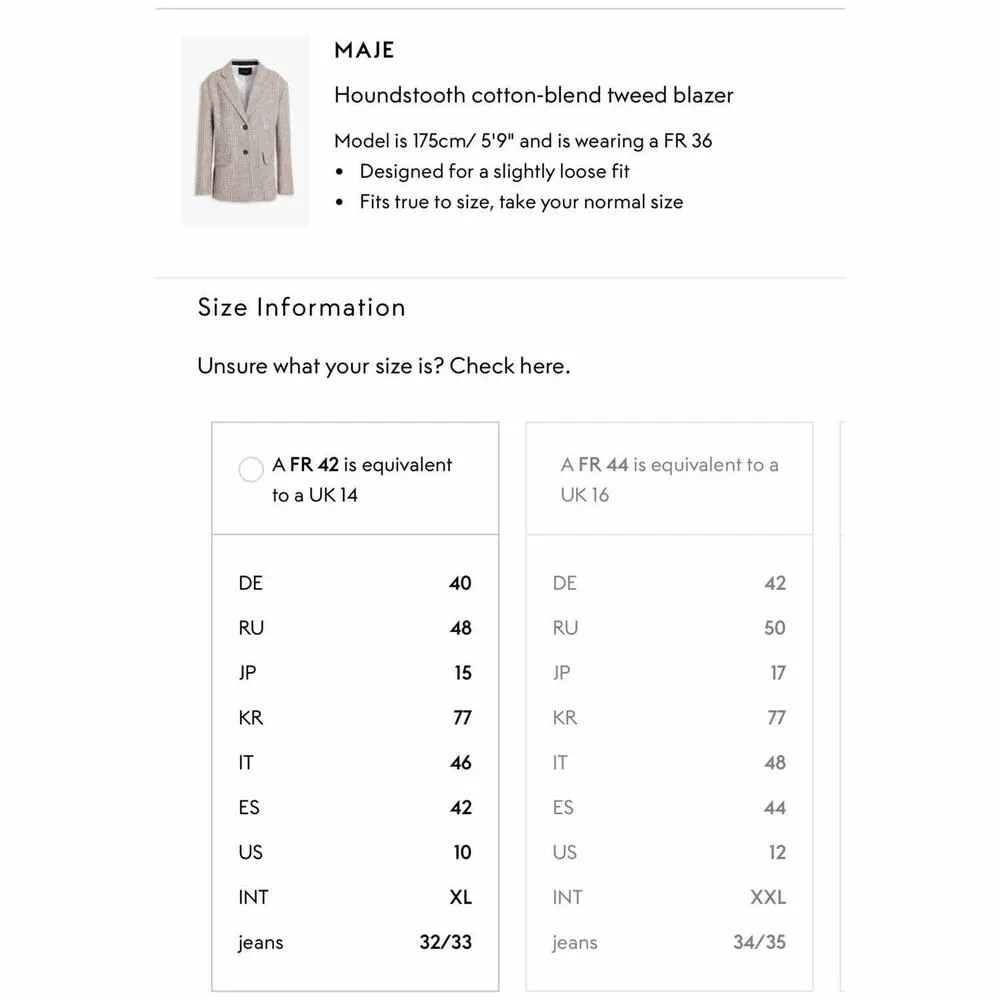 MAJE Tailored Check-Print Houndstooth Blazer Size FR 42 US 10 - Image 13