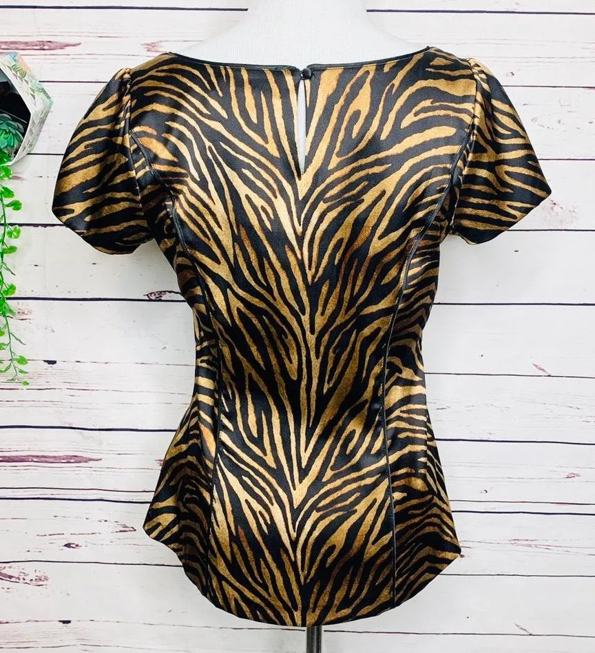 WHBM Tiger Animal Print Stretch Silk Top Size 2 - Image 8