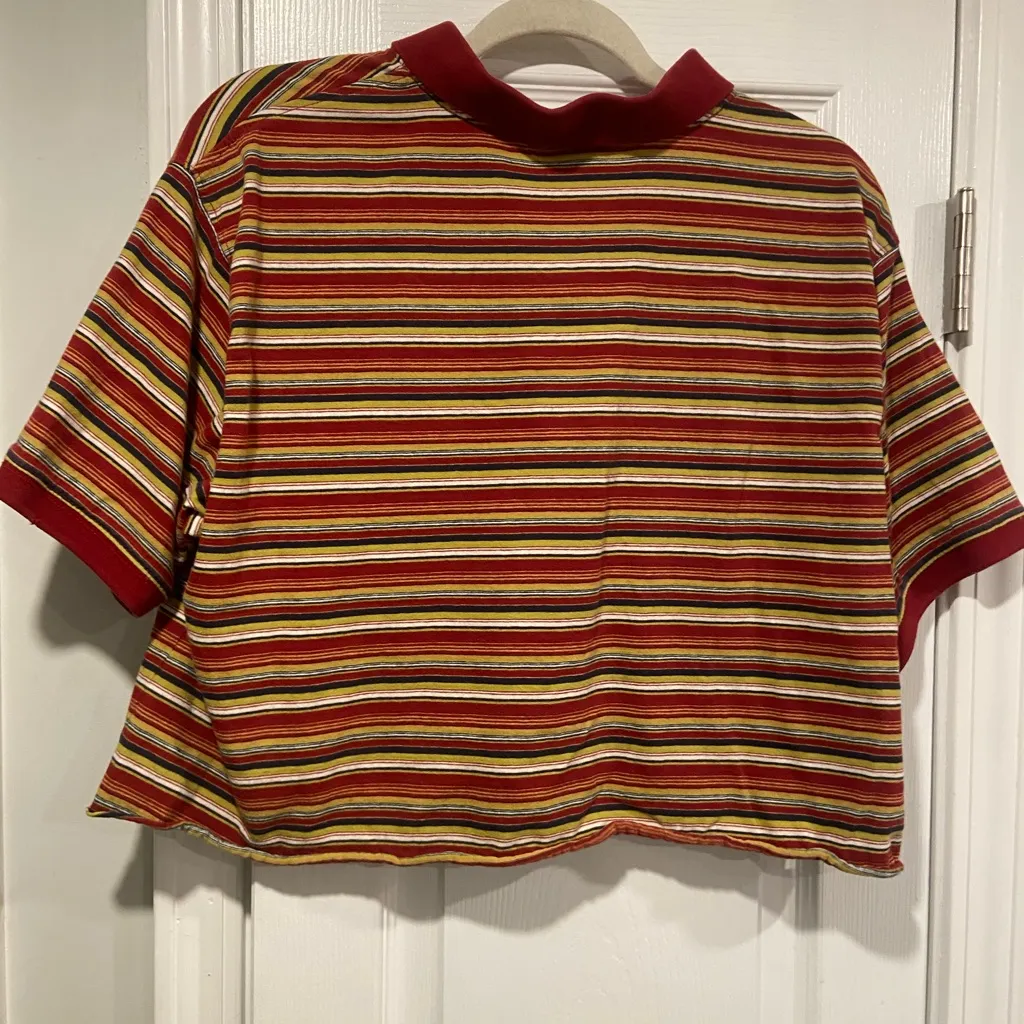 Levi’s Size XL Red Label Burgundy Stripe Polo Shirt Modified Cropped Top - Image 9