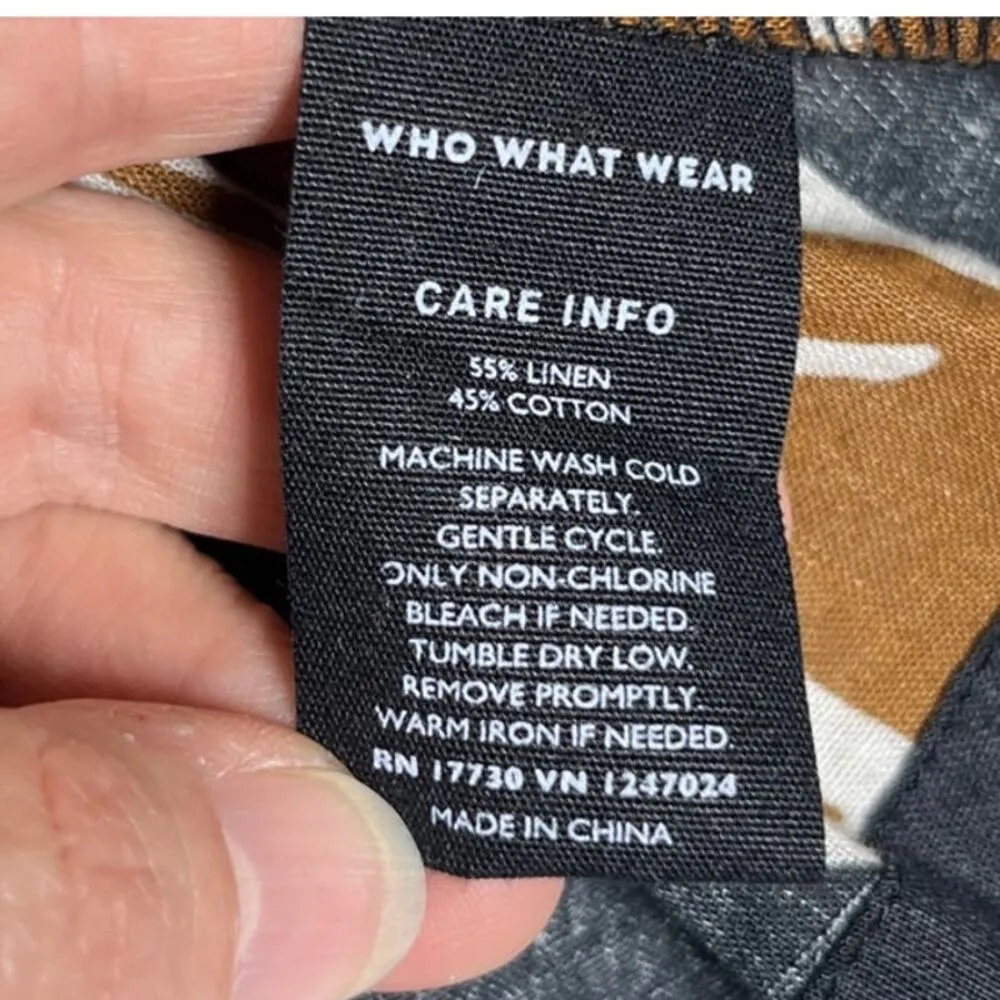 Who What Wear Puff Sleeve Top XS Linen Blend Brown‎ Black Print Minimal - Image 4