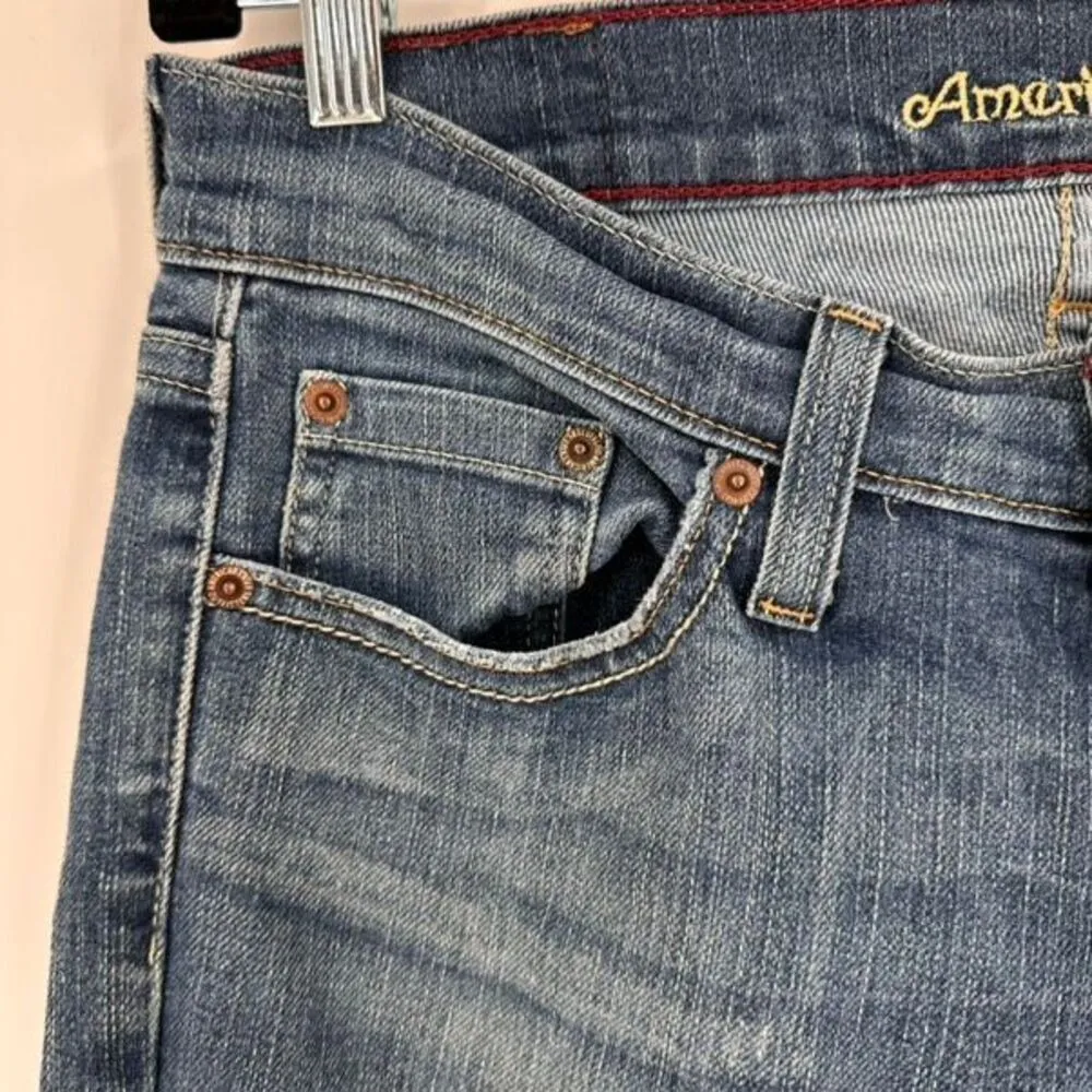 Y2K American Eagle Outfitters Womens Stretch Hipster Jeans Blue Size 6 LONG Tall - Image 5