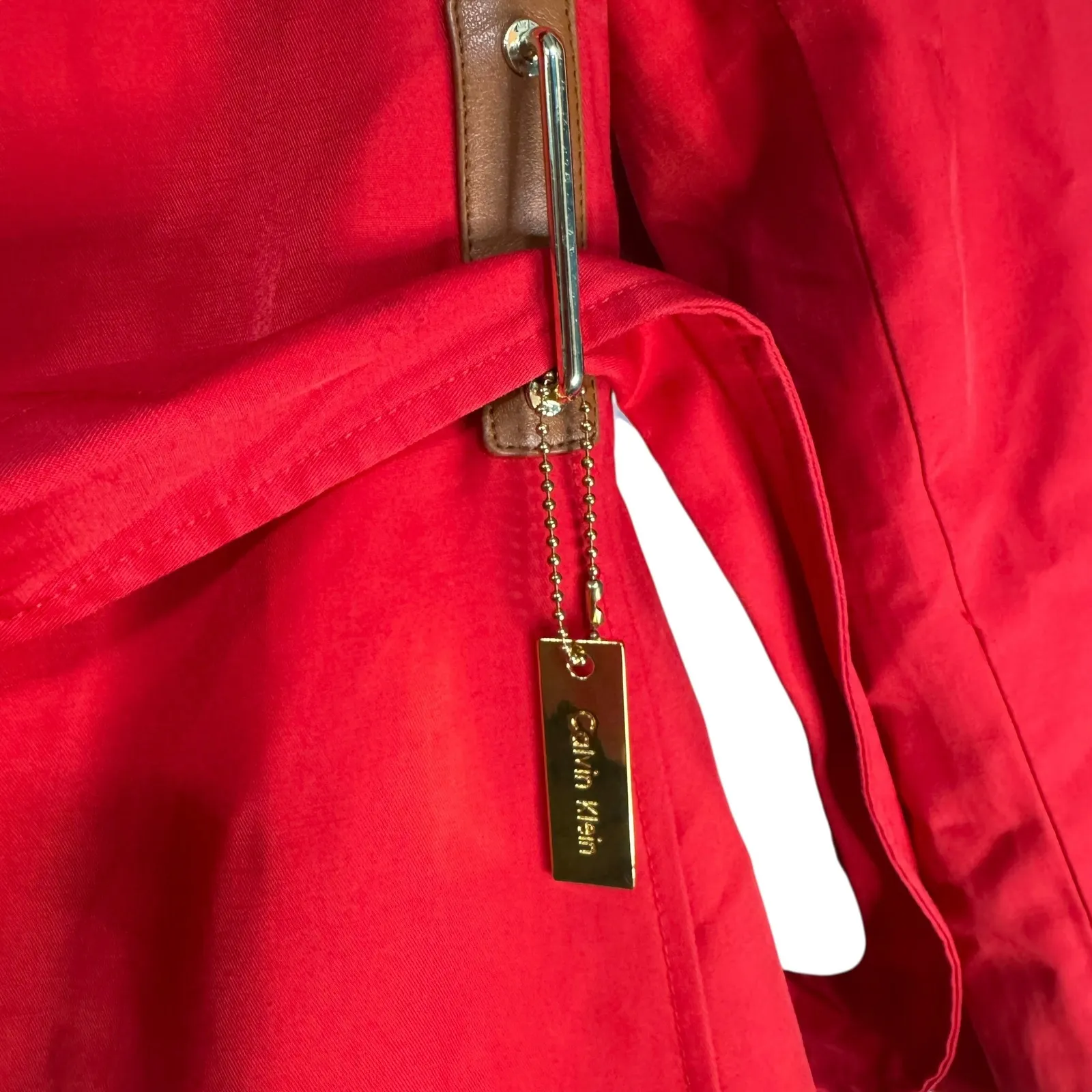 Calvin Klein Women Red Double Breasted Belted Trench Coat XL Vintage - Image 4