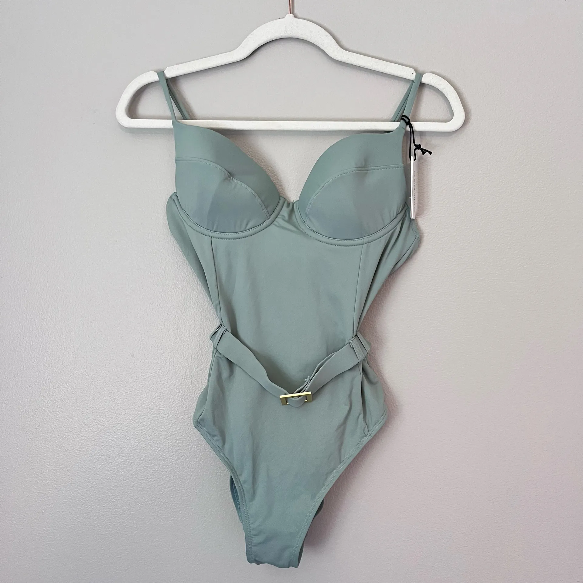 Weworewhat NEW Danielle Belted One Piece Swimsuit Jadeite Green M - Image 2