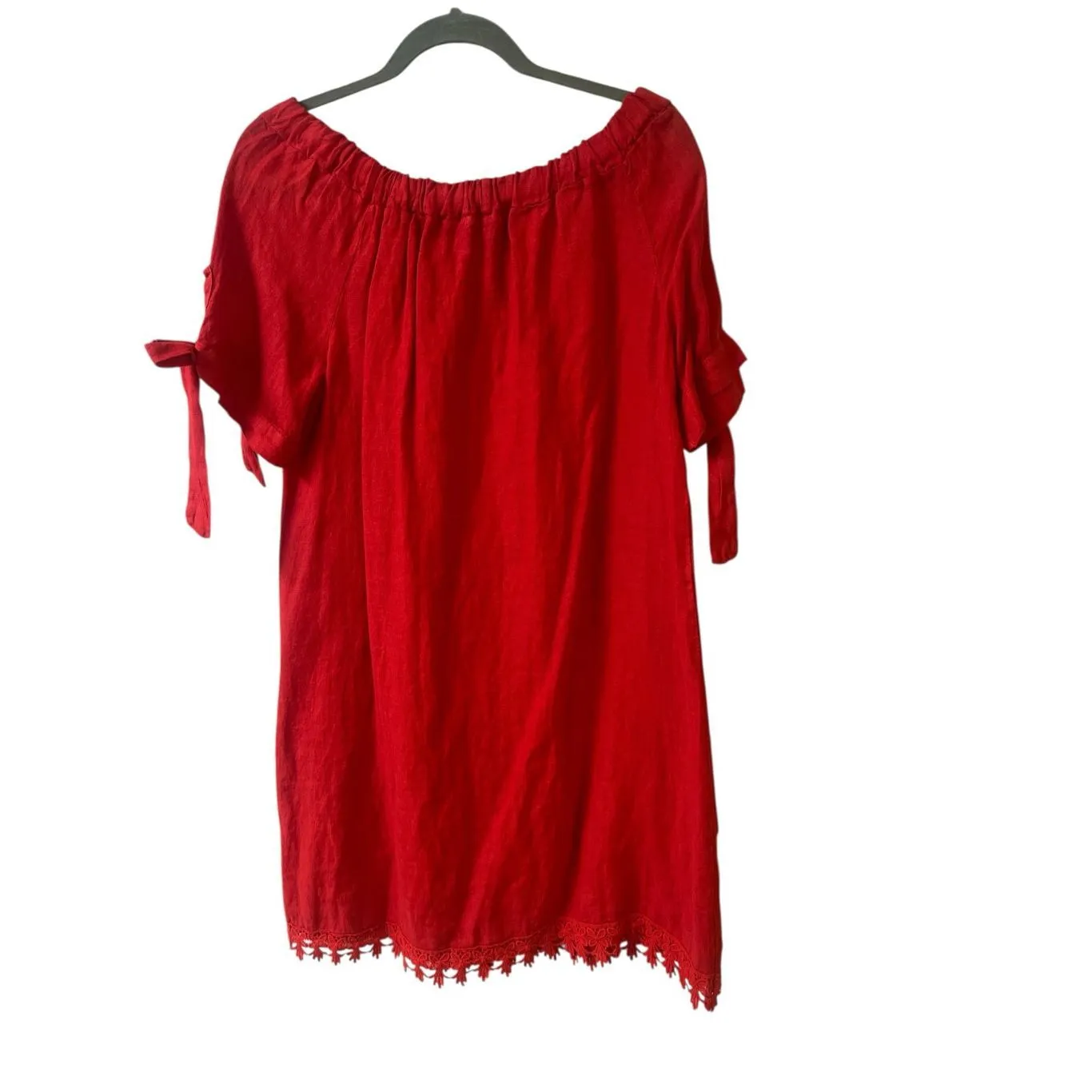 Lungo L’Arno made in Italy red linen dress lace hem sz Small - Image 2