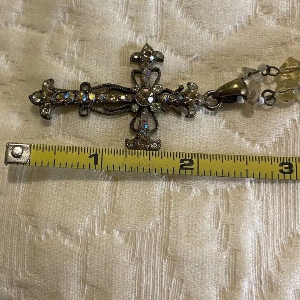 Vintage Cookie Lee Bronze Western w/Pink Stone Rhinestone Cross Pendant Necklace - Image 14