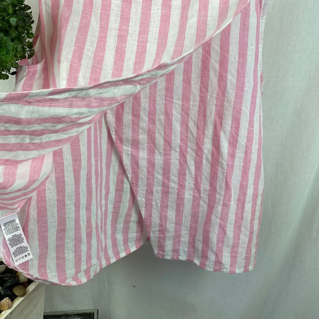 Beach Lunch Lounge Linen Blend Pink & White Striped Sleeveless Tank Top L - Image 6