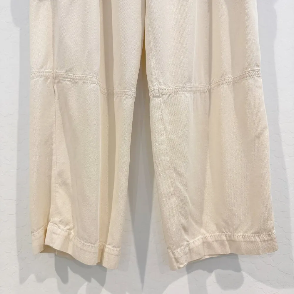 Zara Wide‎ Leg Cargo Trouser Pants in Cream Office Contemporary Work Size Small - Image 4