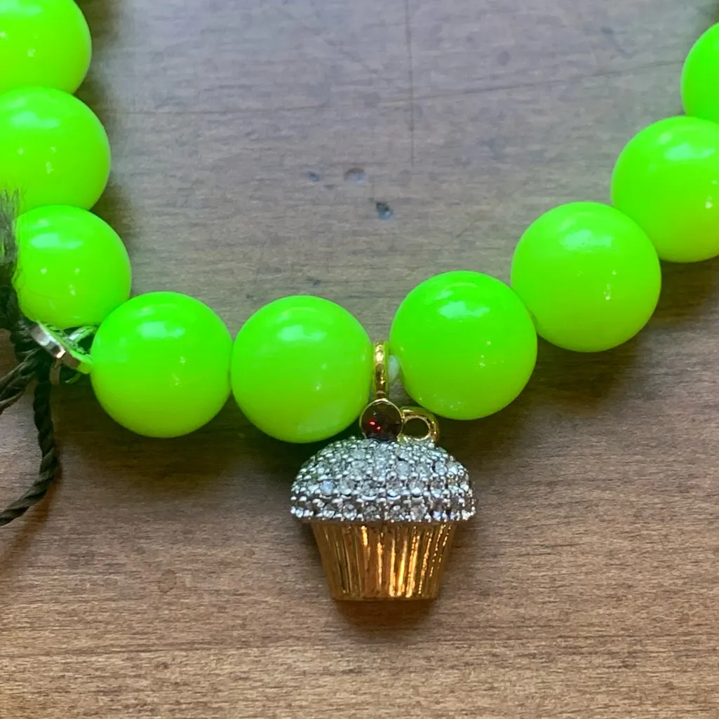 Juicy Couture Pam & Gela Green Beaded Friendship Bracelet Crystal Cupcake Charm - Image 3