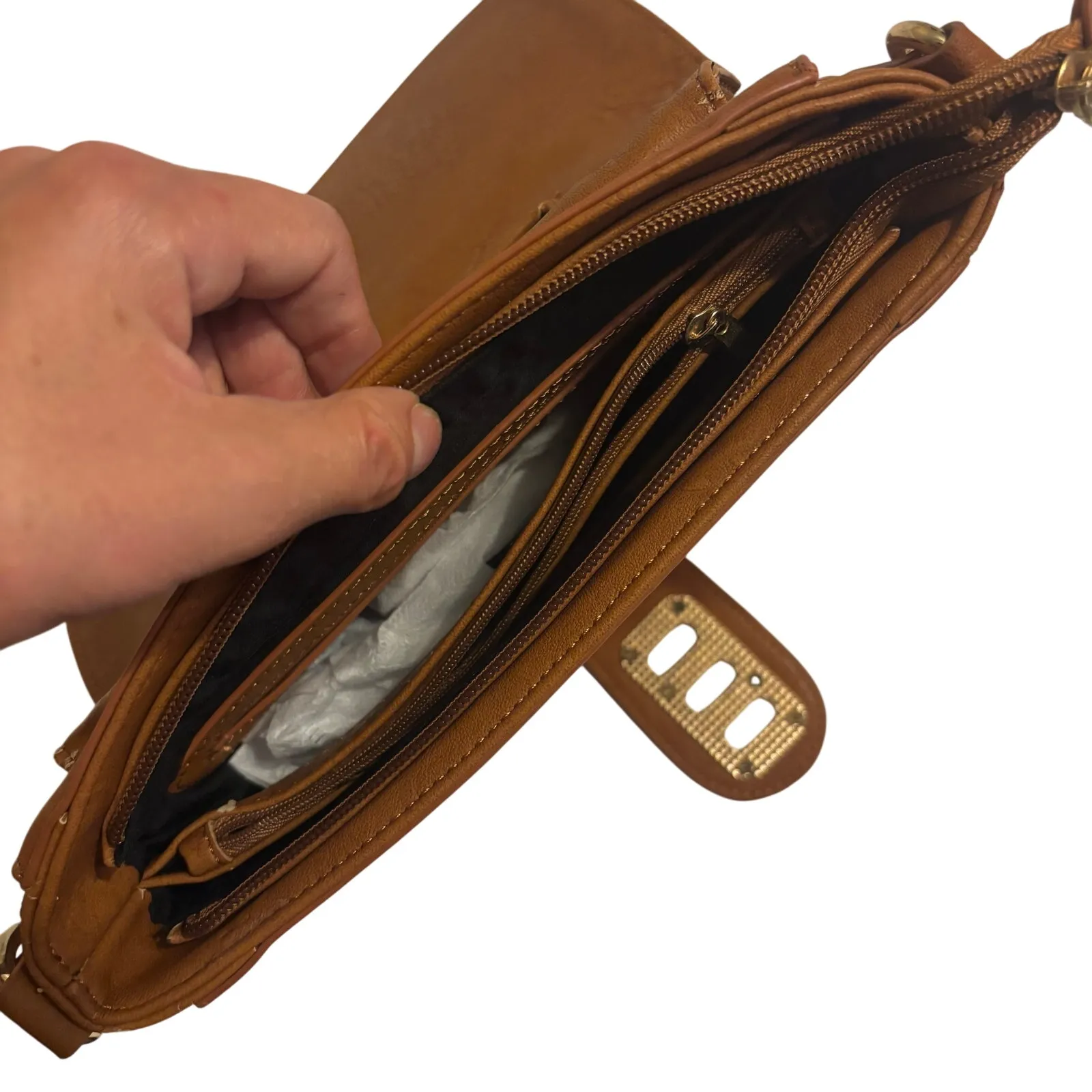 Classic Michael Kors brown leather cross over purse - Image 2