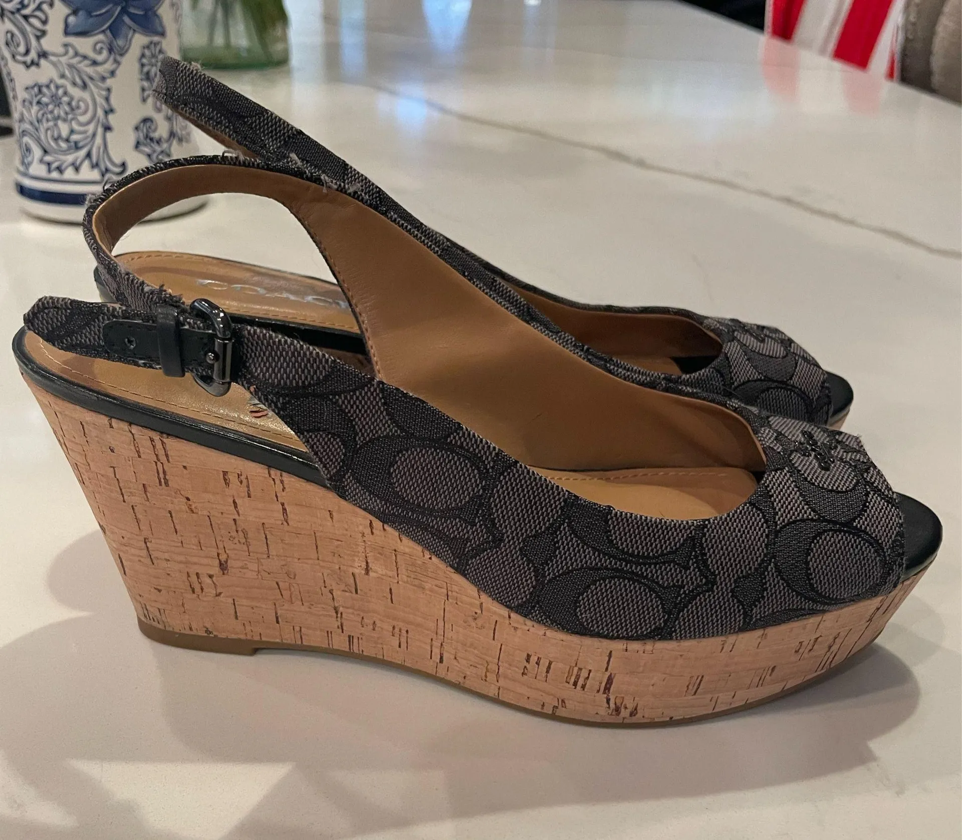 Coach signature print sling back wedge sandals  - Image 3