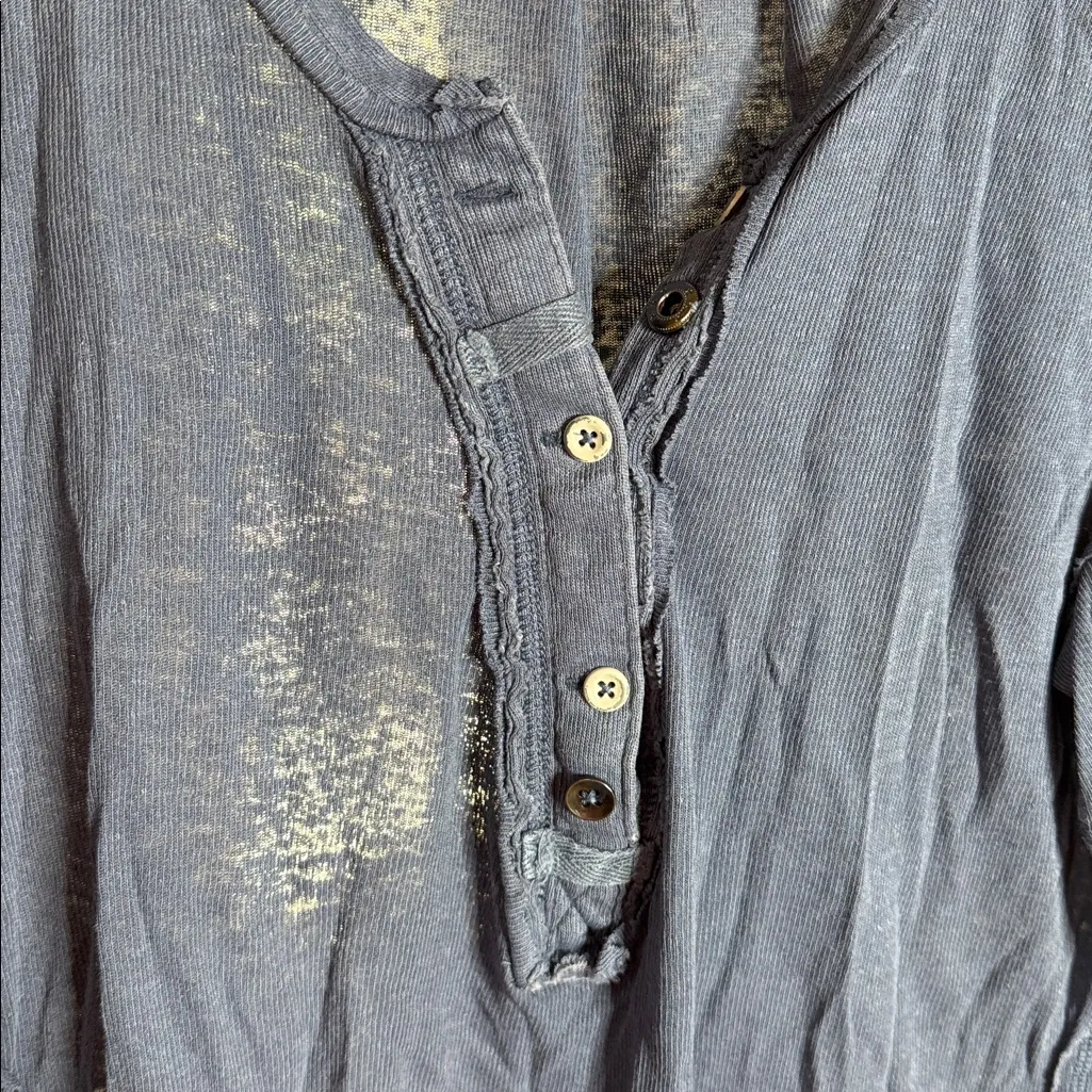Free People We The Free Blue Heritage Henley T-Shirt Linen Blend Size Large - Image 8