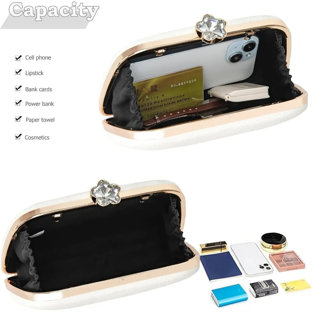 ⚡ Women's White Elegant Rhinestone Formal Events Unique Clutch Chain Strap Bag - Image 5