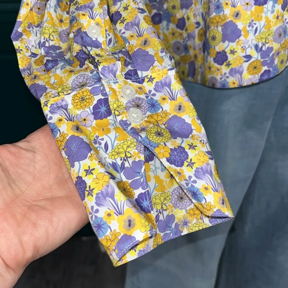 J. Crew Yellow and Purple Floral Shirt - 8 - Image 4